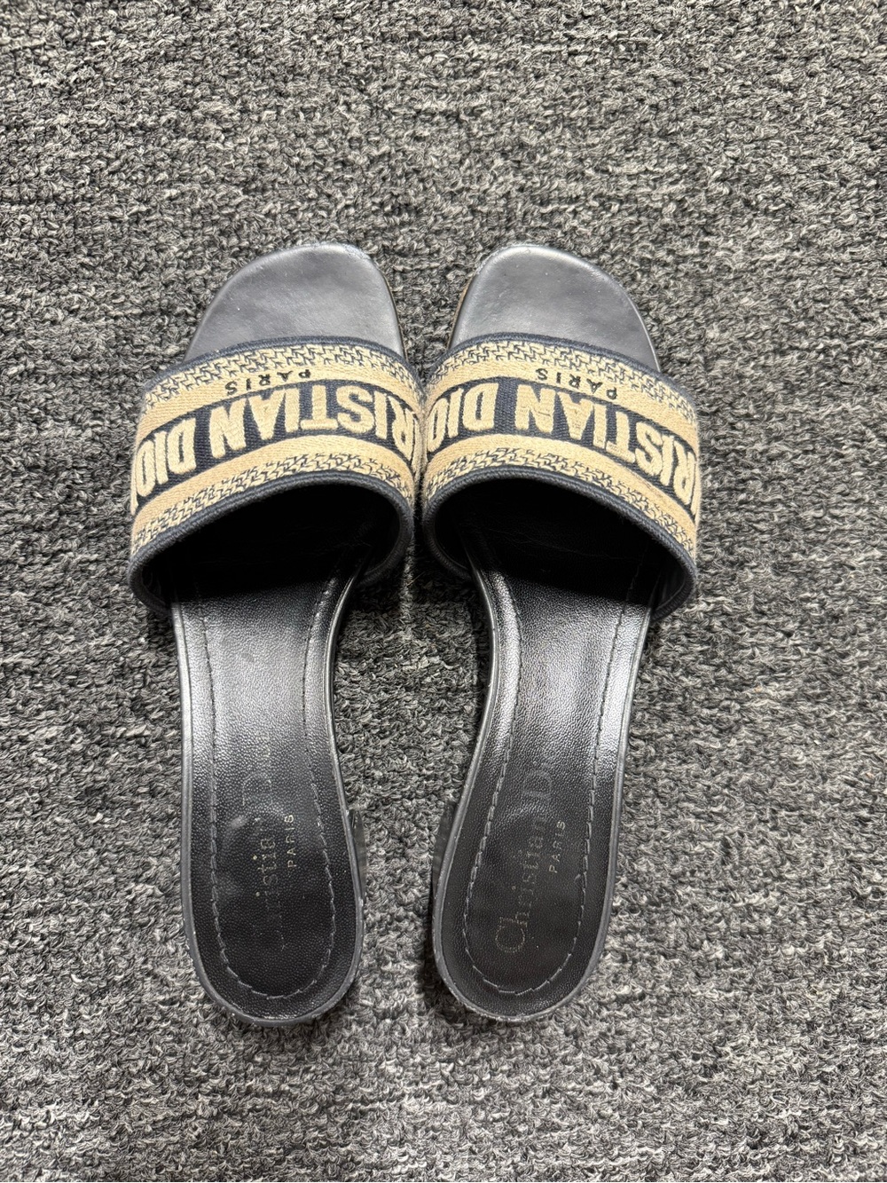 Dior Black Slides with Beige Logo Strap